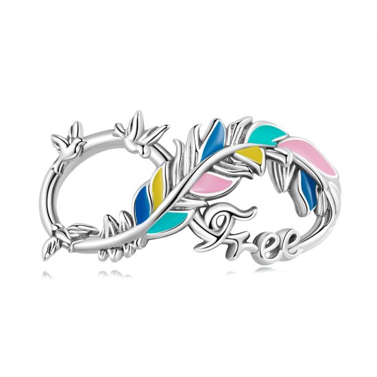 Charm de estilo Pandora con pluma y símbolo infinito - SCC2322 - Haga click en la imagen para cerrar