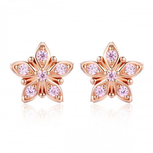 Estilo Pandora Pendientes de Botón en Rosa Dorado con Margaritas - BSE034