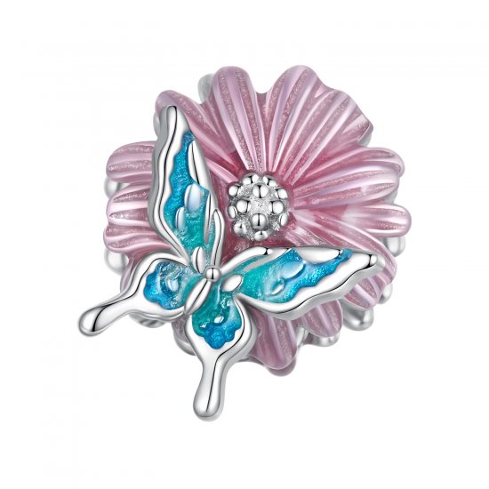 Charm de estilo Pandora con mariposa y crisantemo - BSC788 - Haga click en la imagen para cerrar