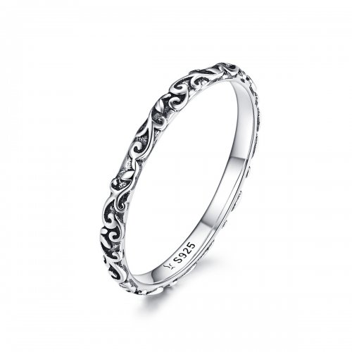 Anillo de estilo Pandora con patrones retro de plata - SCR513