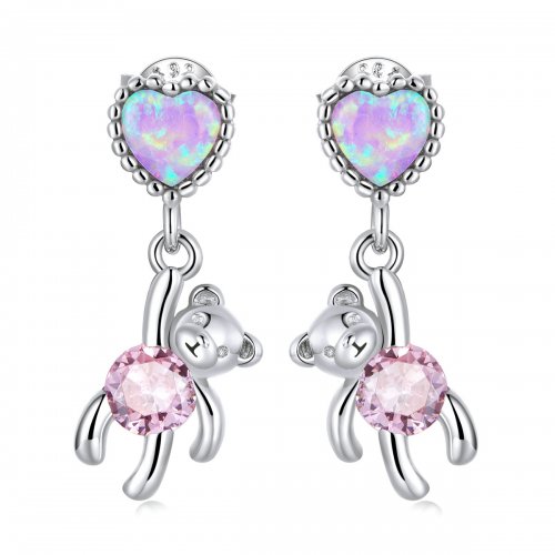 Pendientes colgantes de estilo Pandora con osito de amor - SCE1384