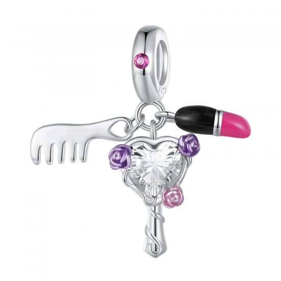 Pendiente de estilo Pandora con peine, lápiz labial y espejo - SCC2474 - Haga click en la imagen para cerrar