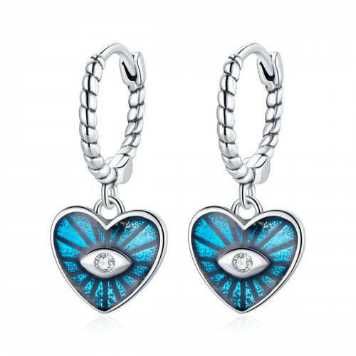 Estilo Pandora Corazón Demoníaco Ojos - Aretes de Aro Azul Zafiro - SCE12