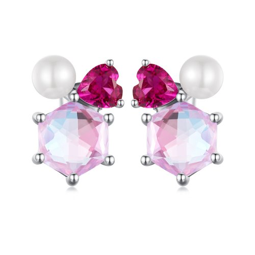 Pendientes de perlas brillantes rosas estilo PANDORA - SCE1697