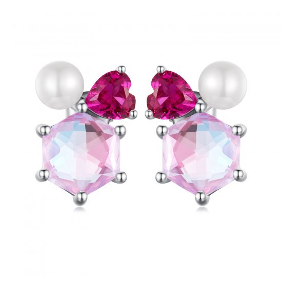 Pendientes de perlas brillantes rosas estilo PANDORA - SCE1697 - Haga click en la imagen para cerrar