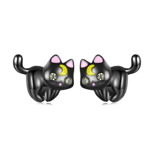 Pendientes de Tachuelas con Estilo Pandora de Gatito Lunar - SCE1584