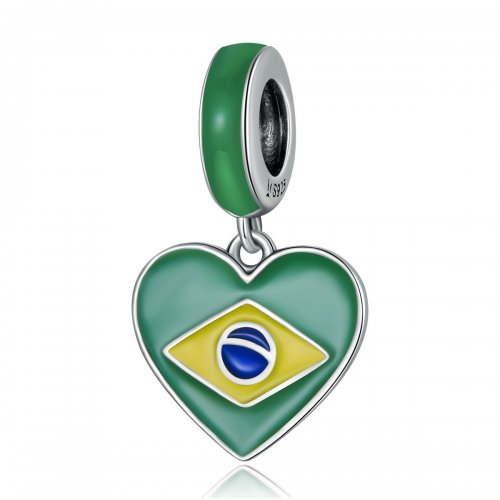 Estilo Pandora Bandera de Brasil con Corazón de Amor Colgante - SCC2084
