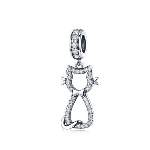 Pendiente de gato encantador de plata estilo Pandora - SCC1162