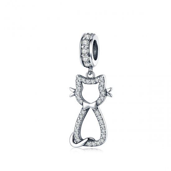 Pendiente de gato encantador de plata estilo Pandora - SCC1162 - Haga click en la imagen para cerrar