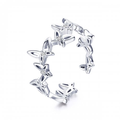 Anillo abierto estilo Pandora con mariposas bailando - BSR027