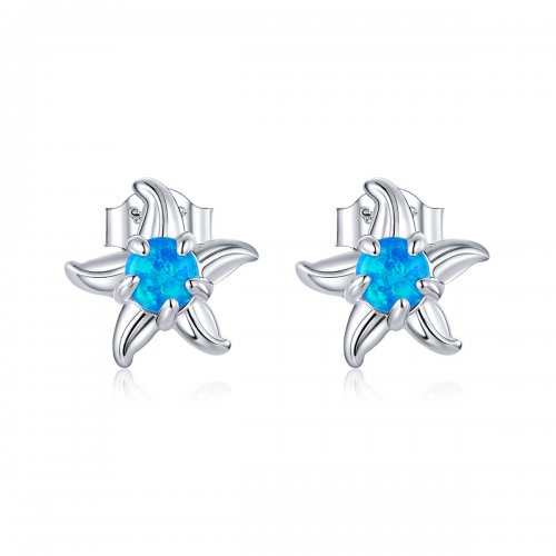 Pendientes de Estrella de Mar Azul al estilo de Pandora - SCE886