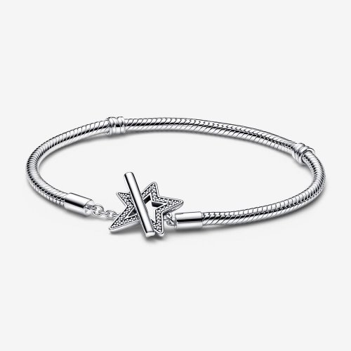 Pandora Moments Pulsera de cadena de serpiente con barra en T y estrella asimétrica - 592357C01