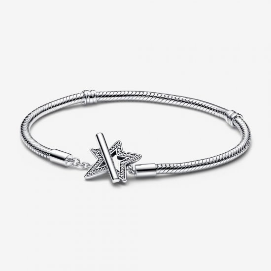 Pandora Moments Pulsera de cadena de serpiente con barra en T y estrella asimétrica - 592357C01 - Haga click en la imagen para cerrar