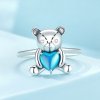 Anillo de apertura estilo Pandora con oso abrazo - SCR921