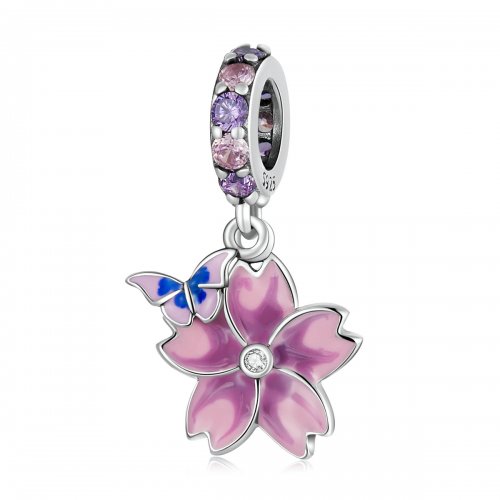 Encanto estilo Pandora de mariposas y flores colgante - SCC2185