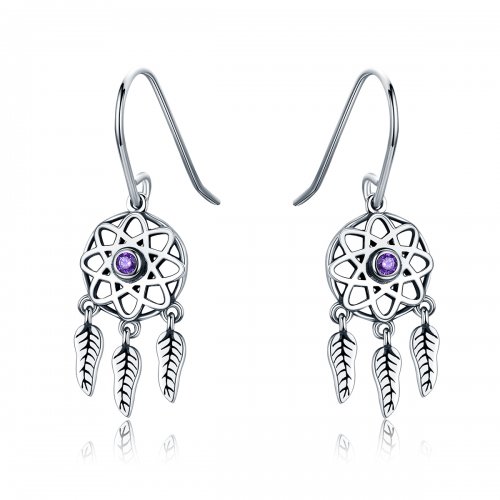 Pendientes colgantes de estilo Pandora en plata con atrapasueños - SCE394
