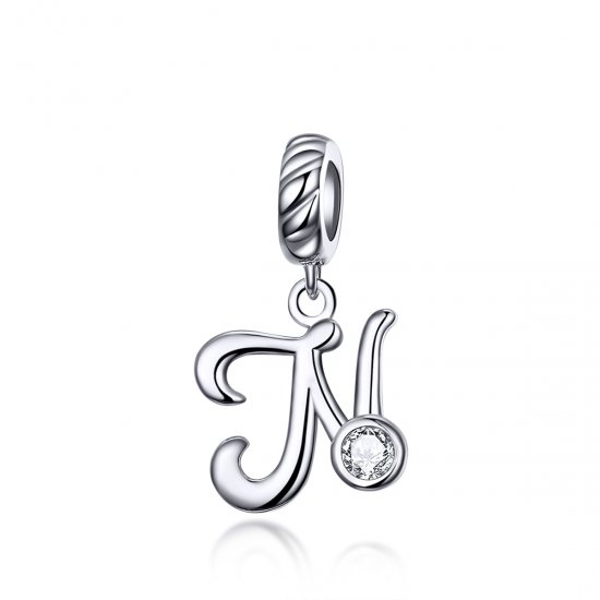 Colgante de letra N en plata estilo Pandora - SCC1183-N - Haga click en la imagen para cerrar
