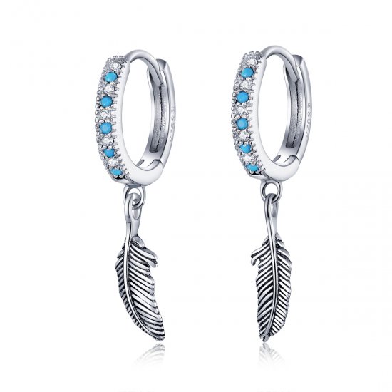Aretes colgantes de pluma plateada estilo Pandora - SCE898 - Haga click en la imagen para cerrar