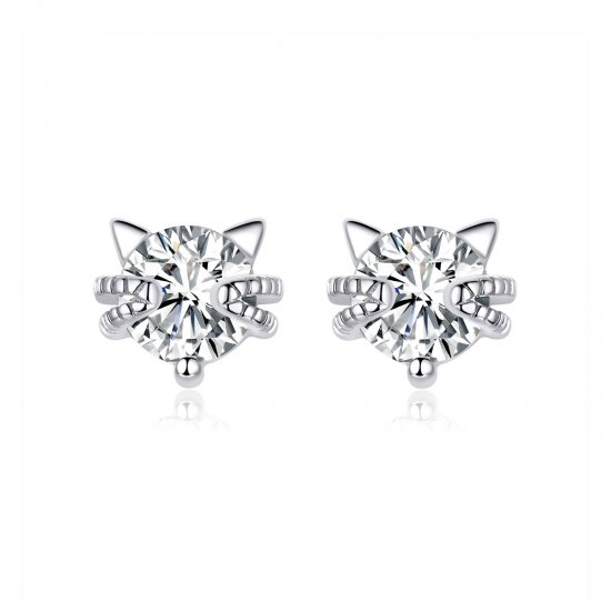 Estos aretes de gatito adorables en estilo Pandora están hechos de plata - BSE205 - Haga click en la imagen para cerrar