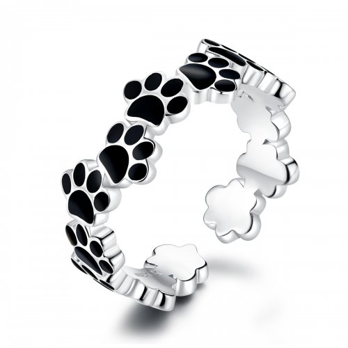 Anillo abierto de plata estilo Pandora con huella encantadora - SCR603
