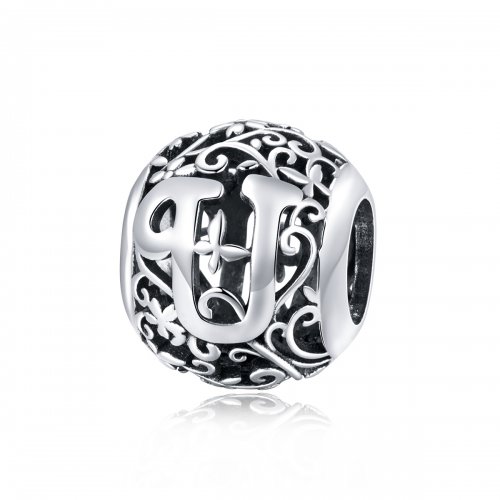 Charm Pandora de estilo abierto con flor y letra U - SCC1444-U