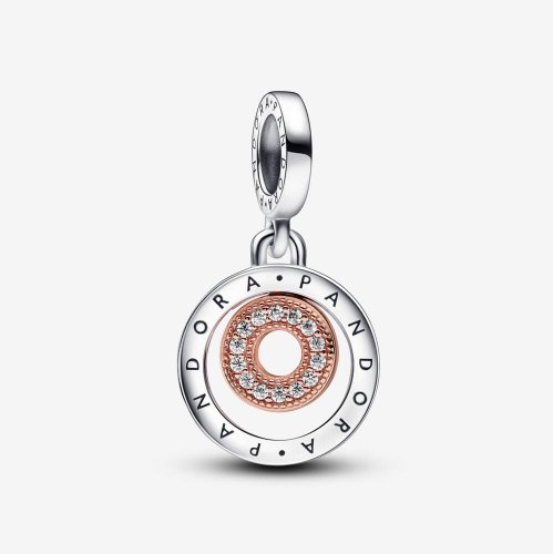 Charm colgante con círculos y logotipo de Pandora en dos tonos - 782287C01
