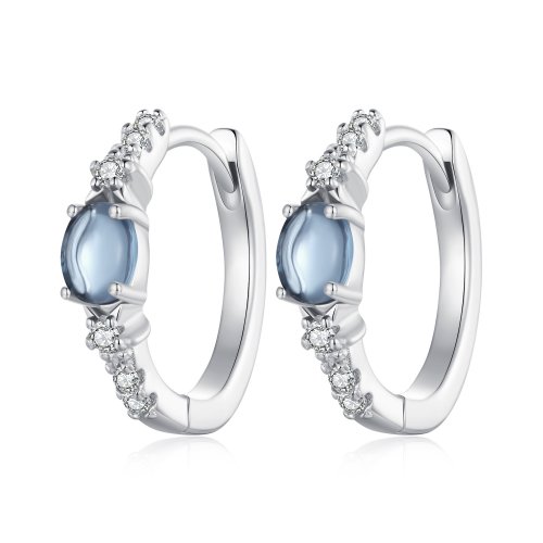 Estilo Pandora Aretes de Argolla de Vidrio Azul con Estrella - BSE859