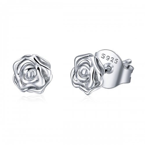 Pendientes de botón estilo Pandora con diseño de rosa - BSE012