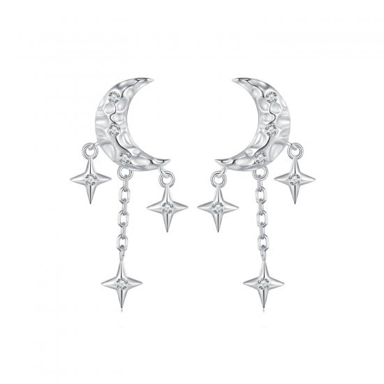 Pendientes de Estilo Pandora con Borla de Luna - BSE858 - Haga click en la imagen para cerrar