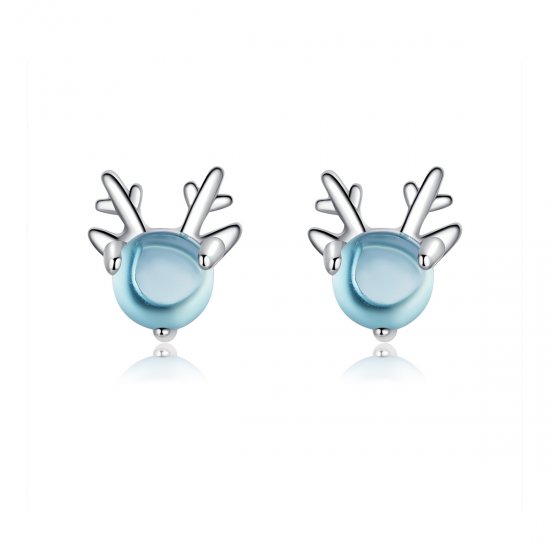 Pendientes de tuerca con estilo Pandora de plata con cuernos - BSE210 - Haga click en la imagen para cerrar