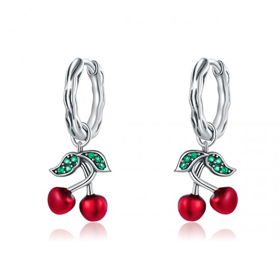 Pendientes colgantes de cereza plateados al estilo Pandora - SCE905 - Haga click en la imagen para cerrar