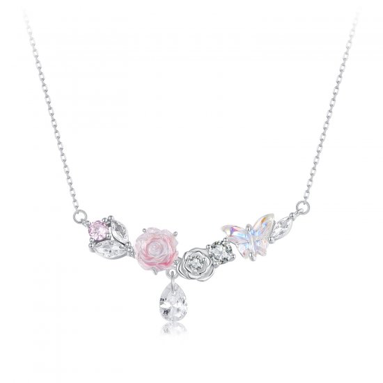Collar de mariposa y flor de fantasía estilo PANDORA - SCN521 - Haga click en la imagen para cerrar