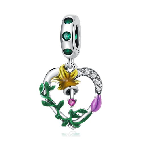 Pendiente colgante estilo Pandora con flores de amor en diseño abierto - SCC2249