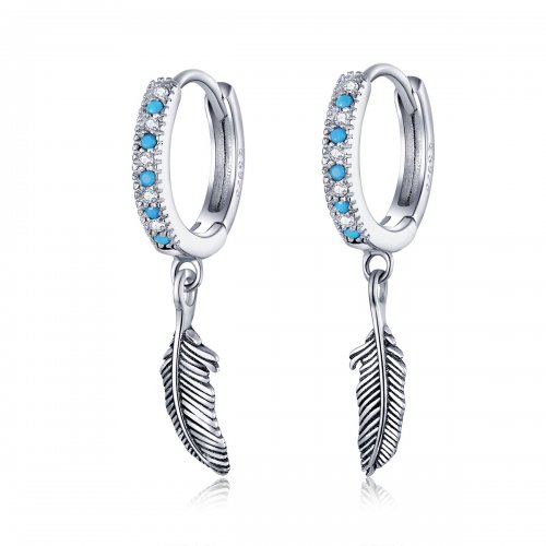 Aretes colgantes de pluma plateada estilo Pandora - SCE898