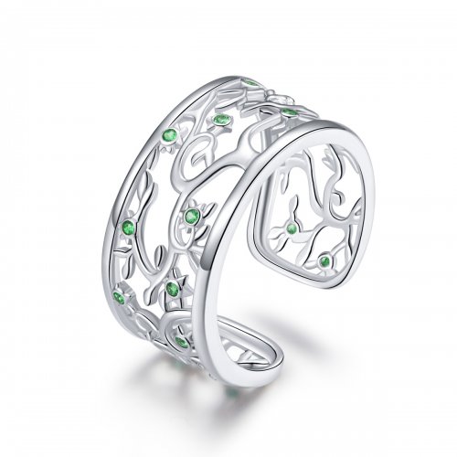 Anillo abierto de estilo Pandora con árbol de la vida en plata - BSR125