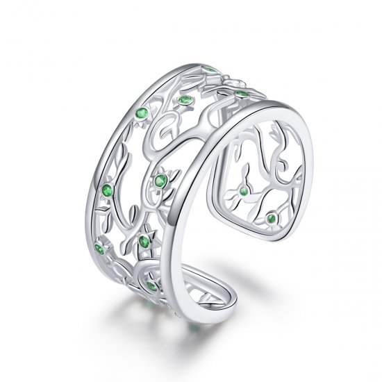 Anillo abierto de estilo Pandora con árbol de la vida en plata - BSR125 - Haga click en la imagen para cerrar