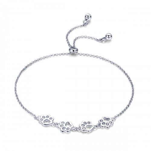 Pulsera deslizante de cadena con estilo Pandora en plata, con lindas marcas de garras de mascota - SCB096