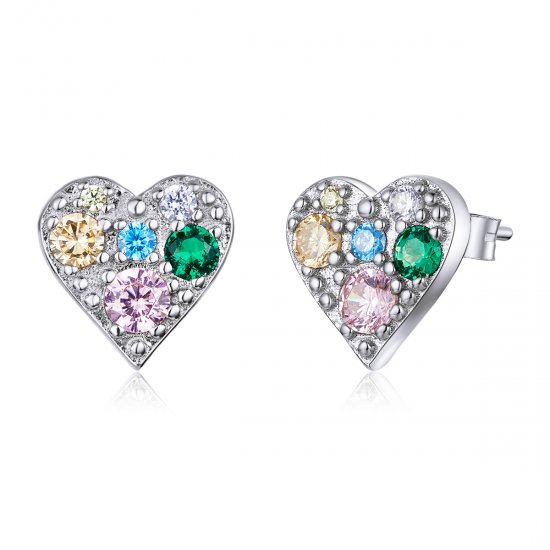 Pendientes de botón estilo Pandora en color plateado con amor colorido - SCE890 - Haga click en la imagen para cerrar