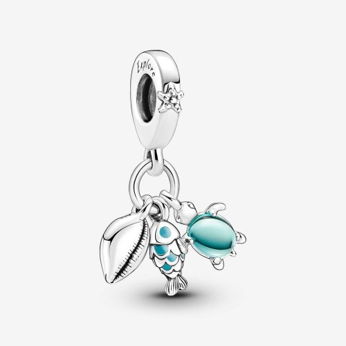 Charm colgante triple de pez, tortuga marina y caracola de Pandora - 791697C01