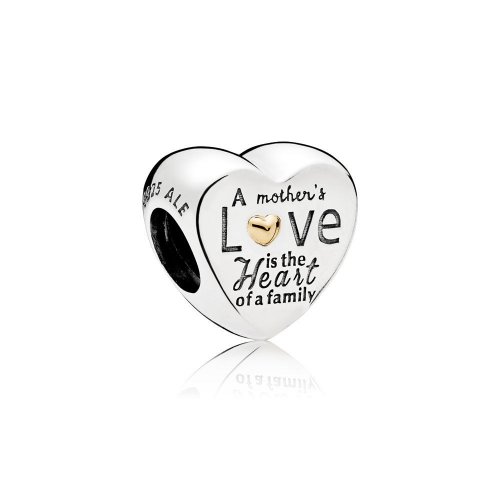 Charm en plata de ley y oro Corazón de la familia PANDORA