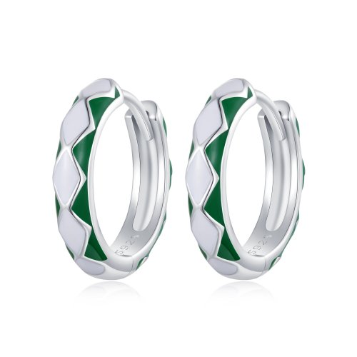 Pendientes de Aro con patrón de diamantes verdes y blancos estilo Pandora - SCE1611-GN
