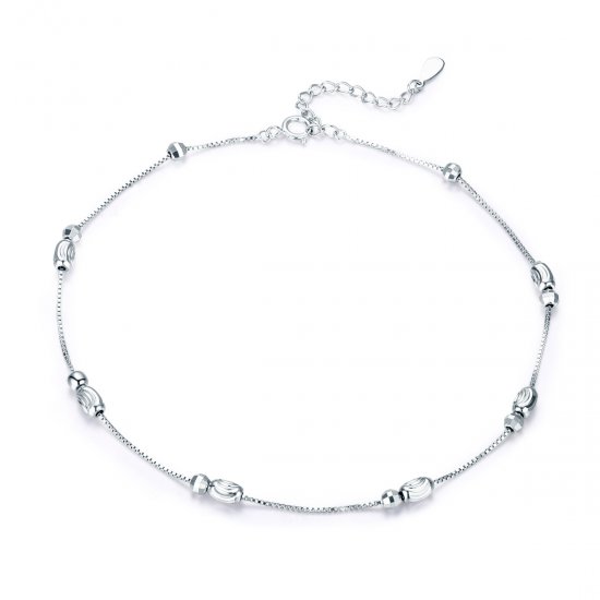 Pulsera de tobillo en estilo Pandora con pequeñas cuentas redondas de plata - SCT010 - Haga click en la imagen para cerrar