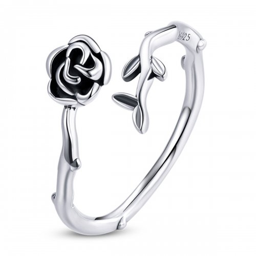 Anillo abierto de estilo Pandora con una rosa espinosa - BSR196