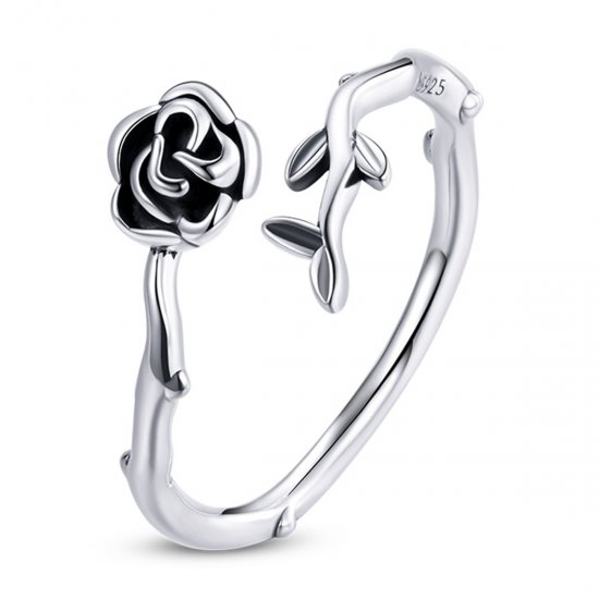 Anillo abierto de estilo Pandora con una rosa espinosa - BSR196 - Haga click en la imagen para cerrar