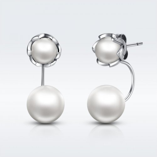 Pendientes estilo Pandora de plata con perlas - SCE002