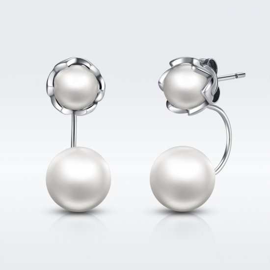 Pendientes estilo Pandora de plata con perlas - SCE002 - Haga click en la imagen para cerrar