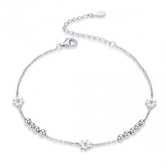 Pulsera deslizante de cadena con flor de margarita plateada estilo Pandora - SCB146 - Haga click en la imagen para cerrar