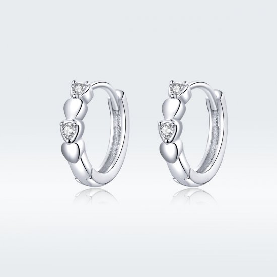 Aretes con forma de corazón en estilo Pandora de plata - SCE777 - Haga click en la imagen para cerrar