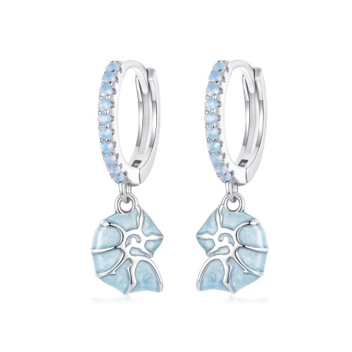 Pendientes de caracola azul estilo PANDORA - BSE1012
