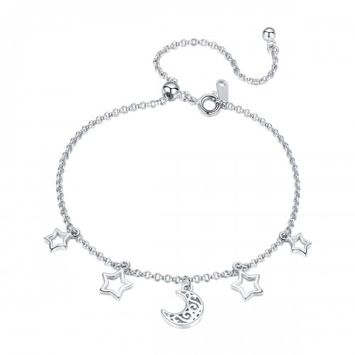 Pulsera deslizante de cadena estilo Pandora con estrellas plateadas en el cielo - SCB107